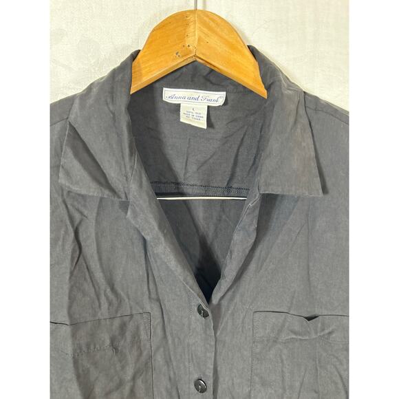 Anna and Frank Button Up Large Black 100% Silk Boxy - Picture 6 of 11